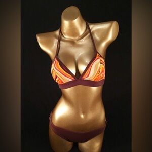 ✅ NEW ✅ Orange and Brown Triangle Bikini Top with Retro Print